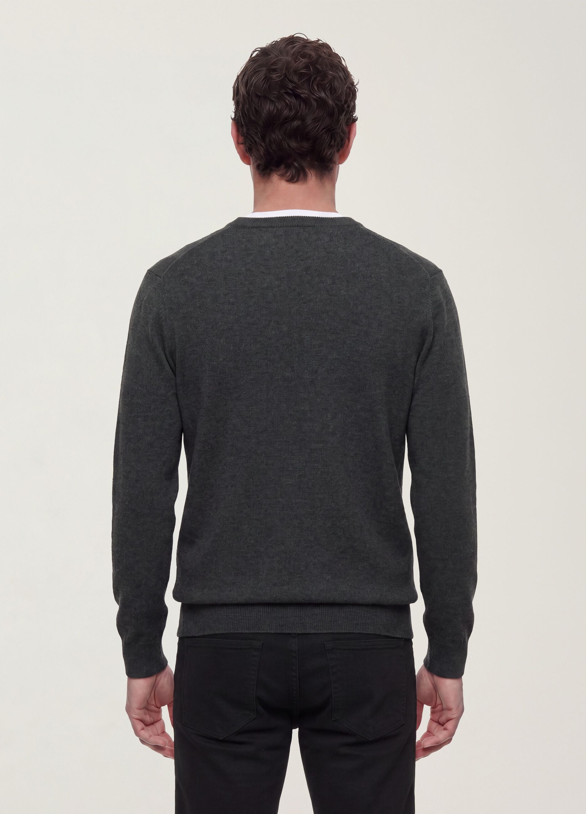 Grey crew-neck viscose-blend jumper, regular fit