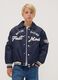 Blue varsity jacket with zip and racing print_0