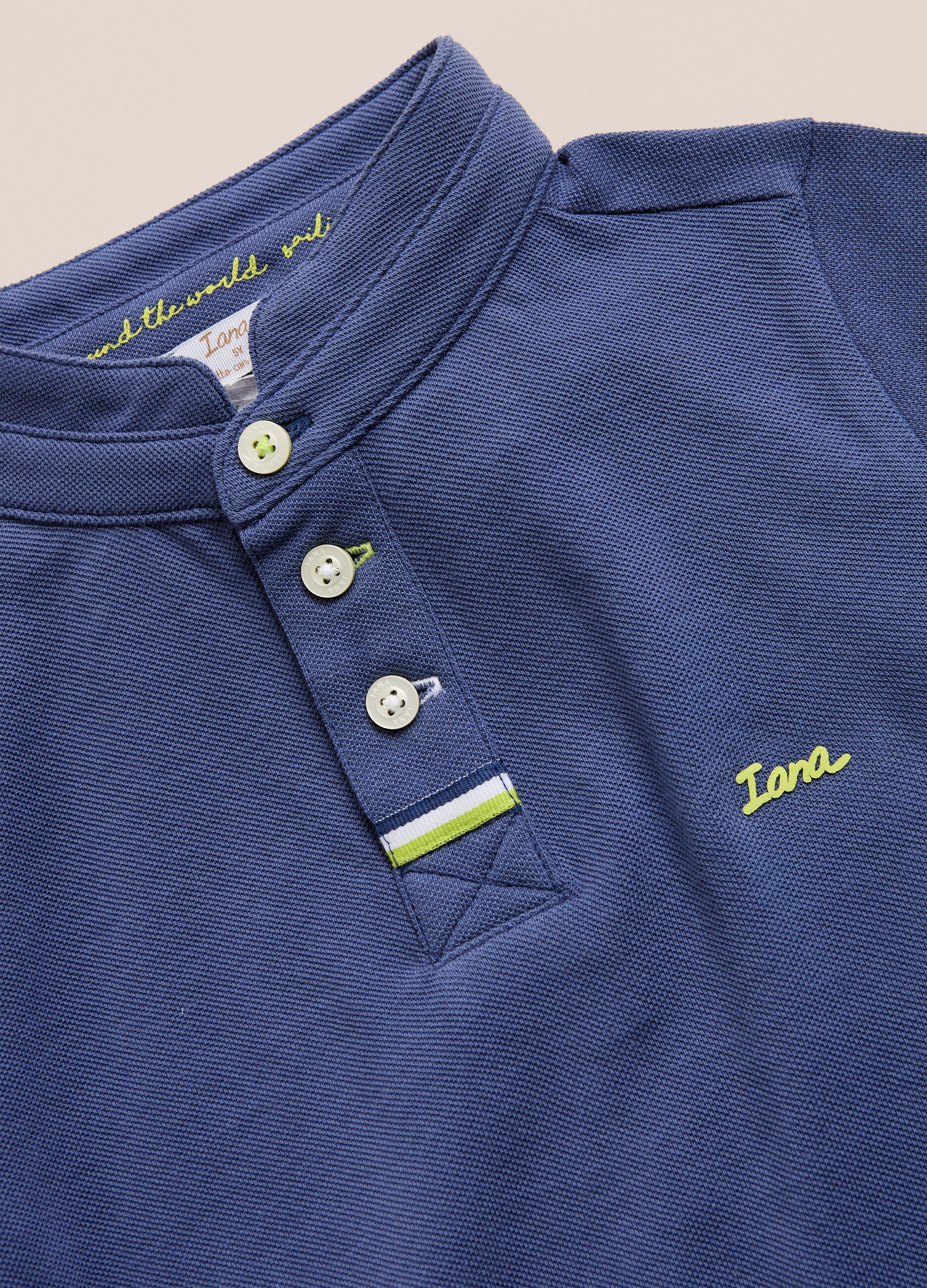 IANA 100% cotton pique polo shirt with mandarin collar.