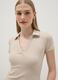 Beige Stretch Cotton Polo Regular Fit Deep V_0