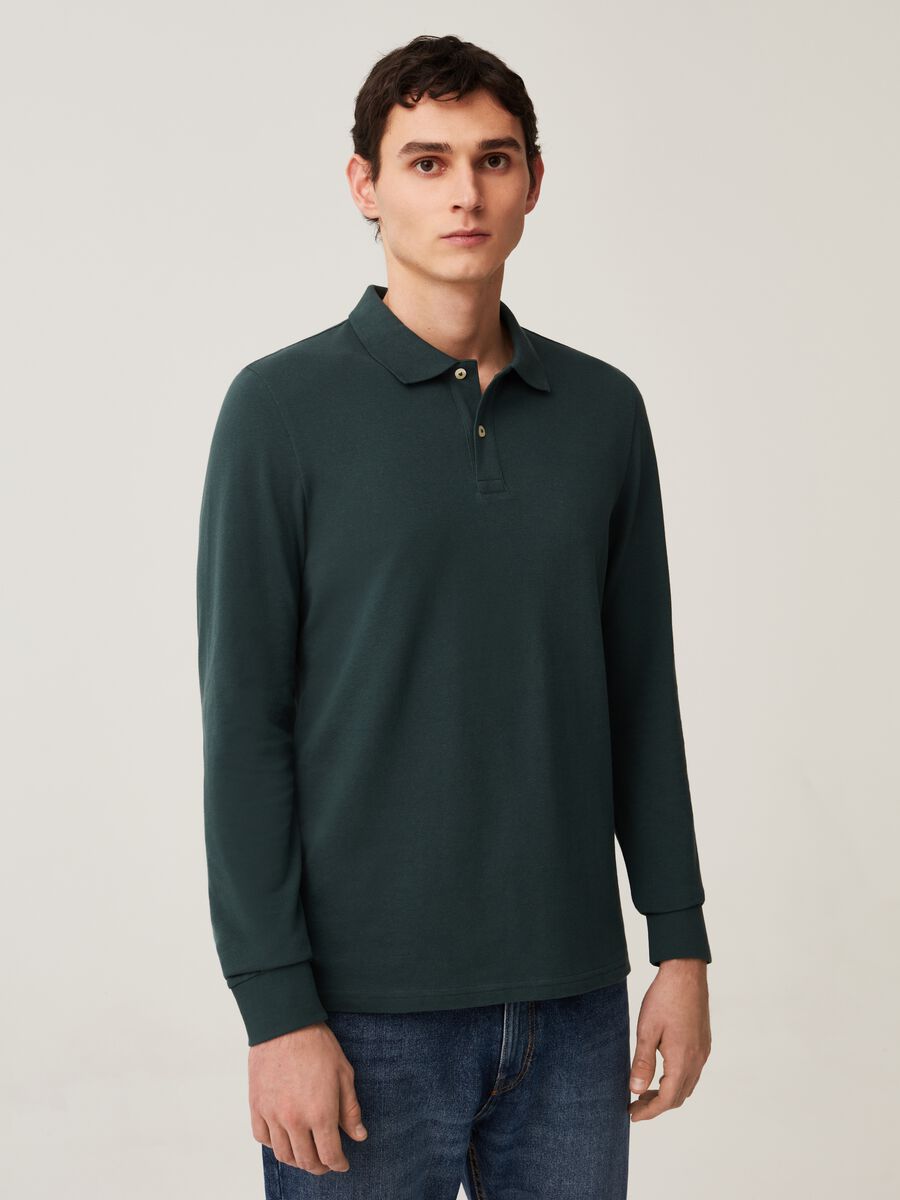 Long-sleeve polo shirt in cotton pique_0