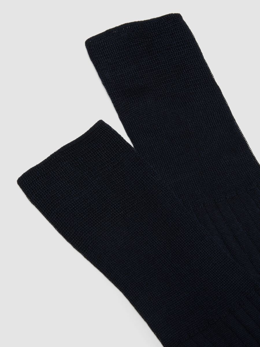 Blue ribbed pure cotton long socks_2