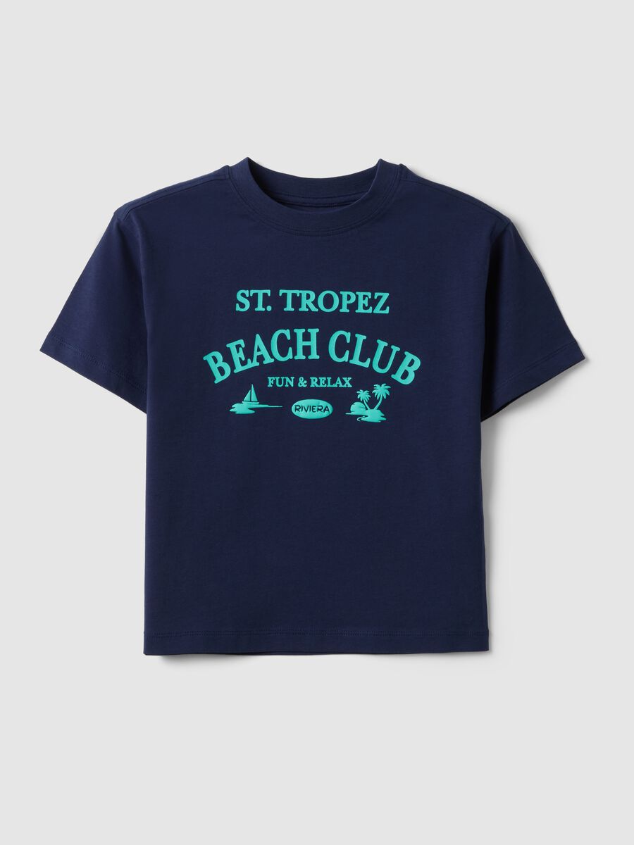 Blue pure cotton T-shirt for boys with print_0