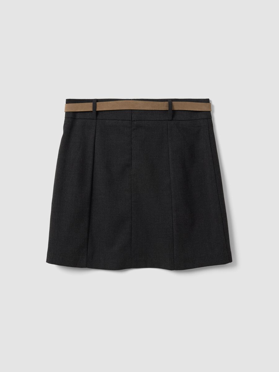 Grey stretch viscose mini skirt with belt_2
