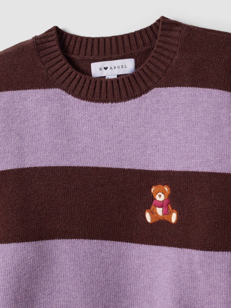 Multicolour striped viscose-blend jumper with teddy bear embroidery, regular fit_6