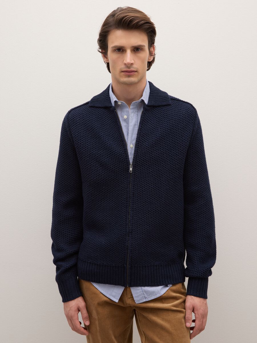 Blue regular fit zip cardigan_1