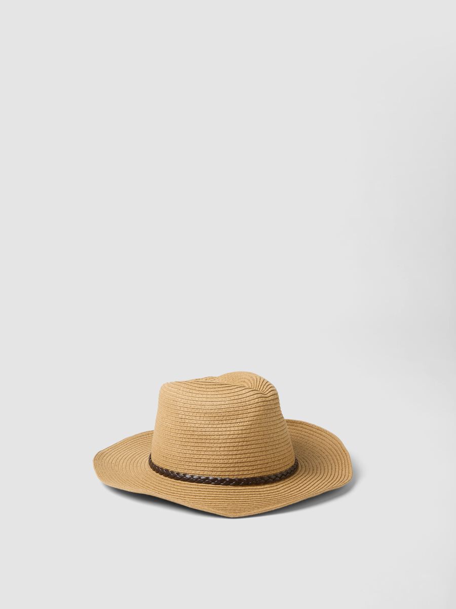 Beige fedora hat in pure paper fabric, unlined_0