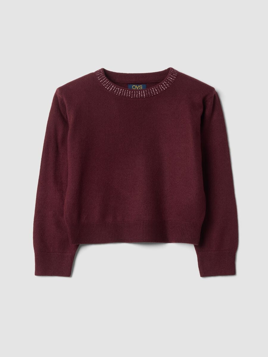 Purple crew-neck jumper with rhinestone details, regular fit_0