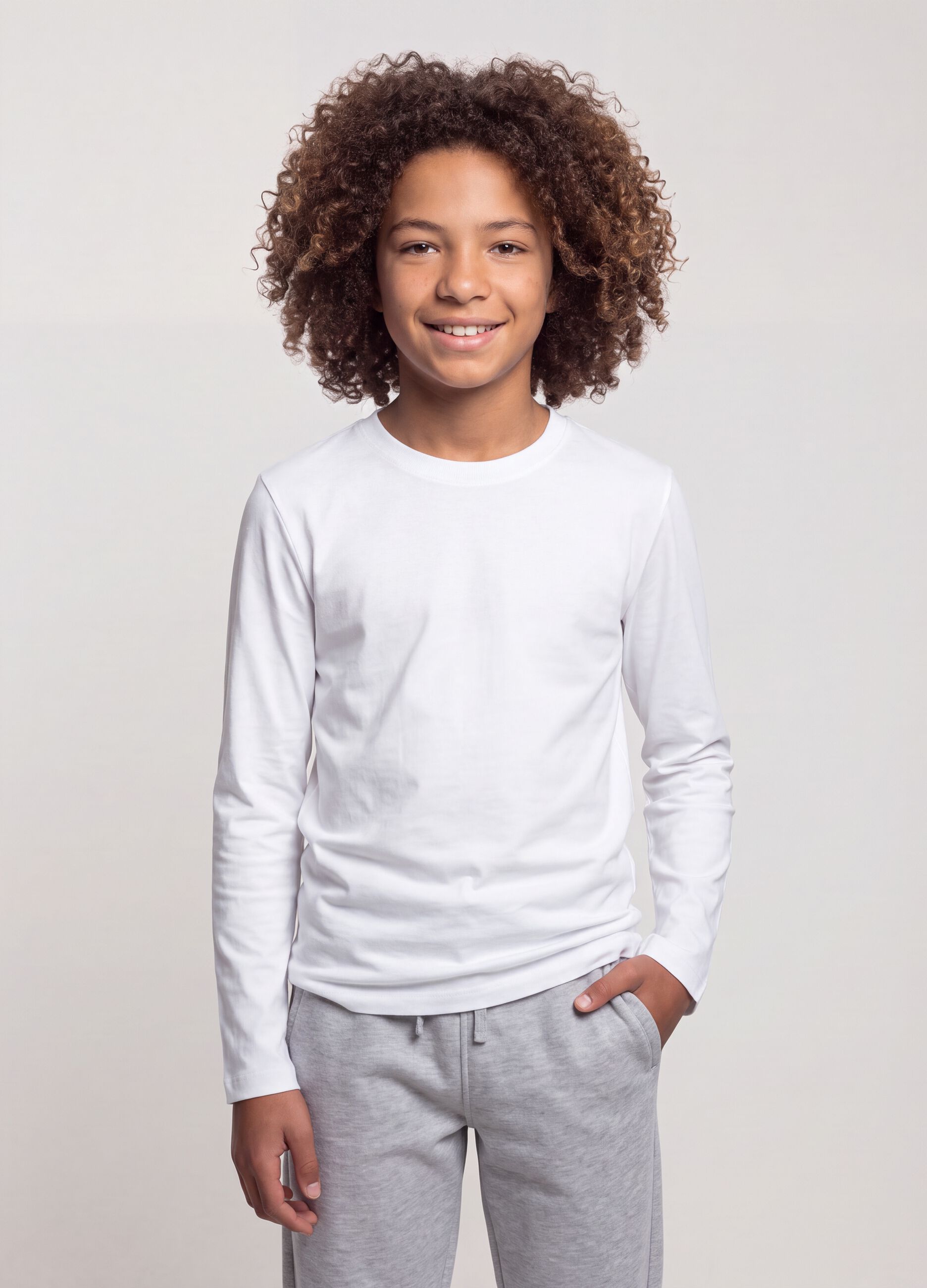 White long-sleeve T-shirt in pure organic cotton, regular fit, for boys