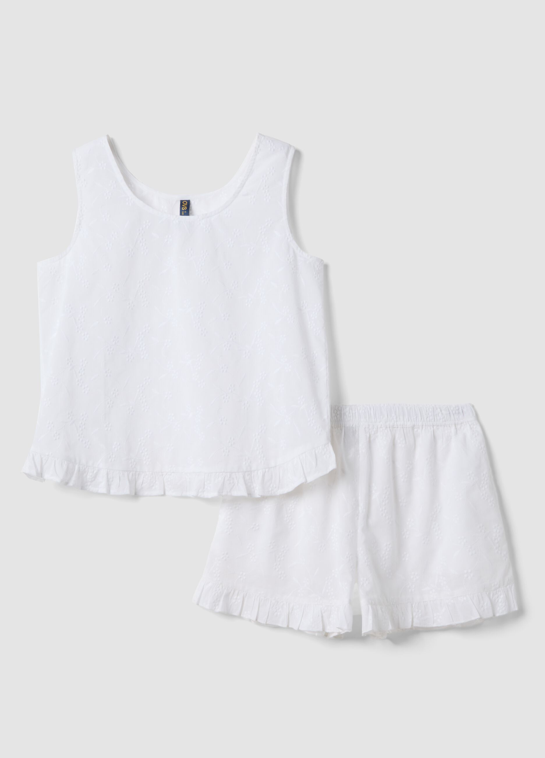 White organic cotton pyjamas with sleeveless top and shorts