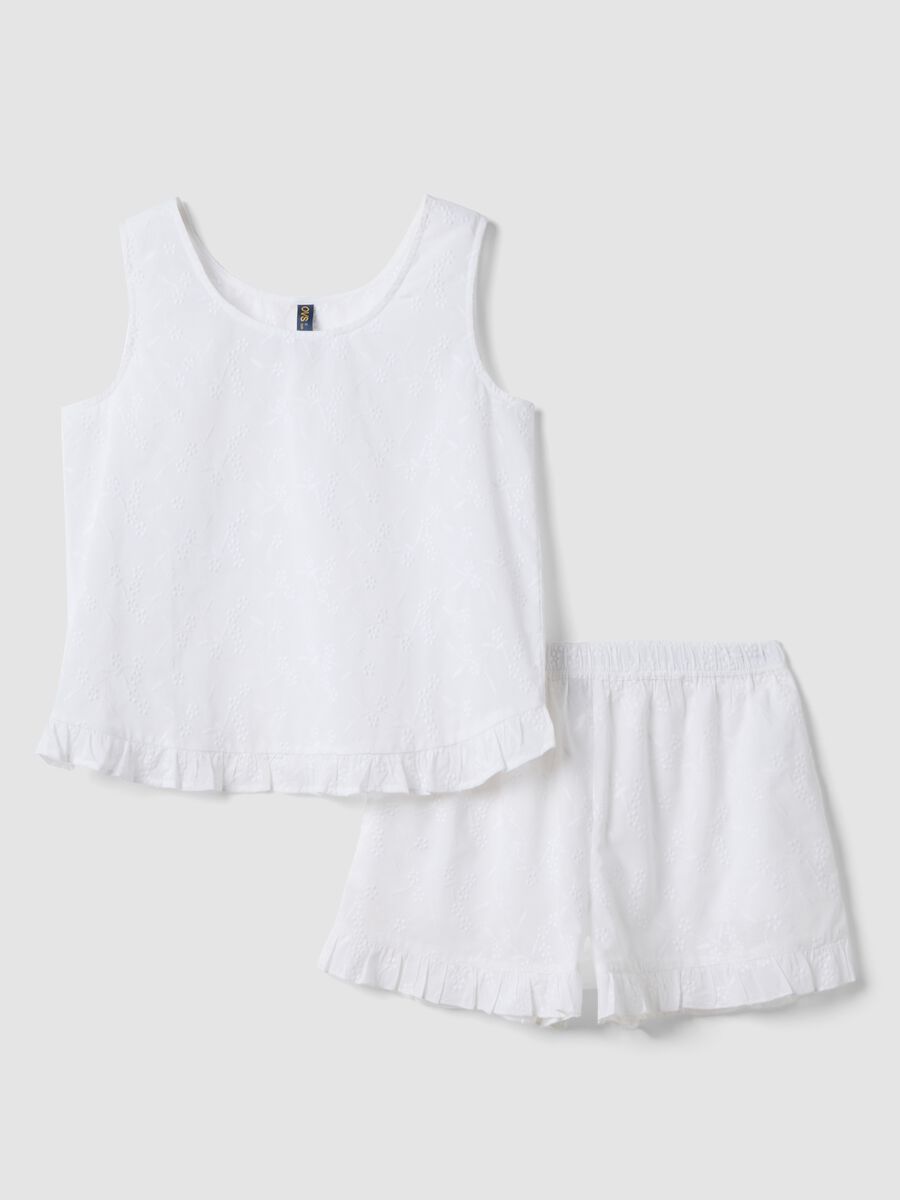 White organic cotton pyjamas with sleeveless top and shorts_4