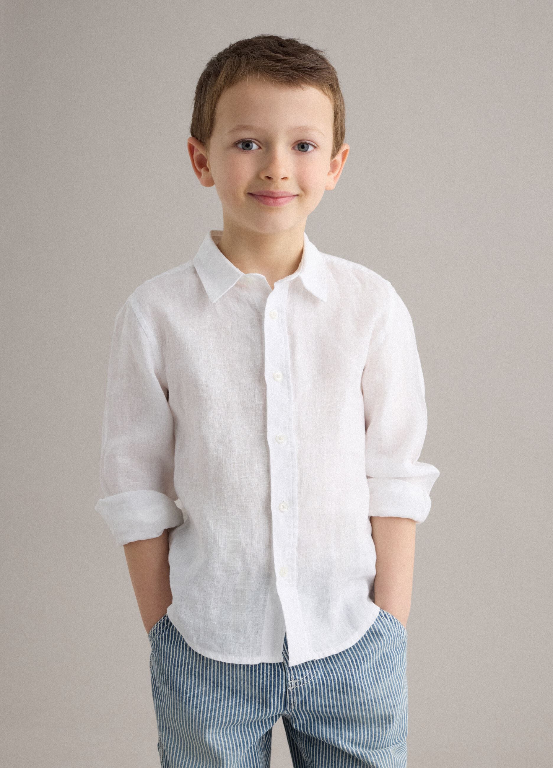 Kids&rsquo; White Pure Linen Oversized Shirt