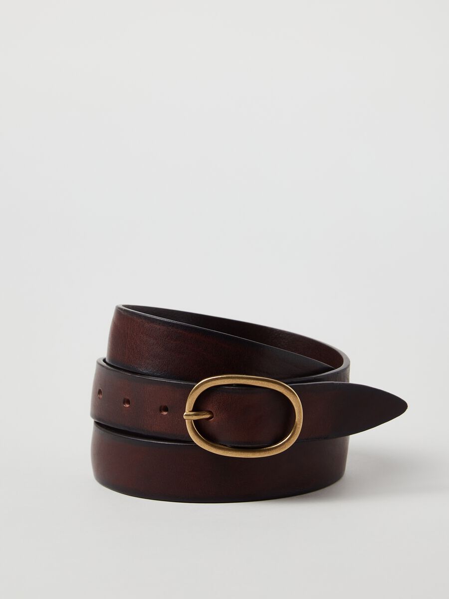 Vintage-effect leather belt with rounded buckle_2