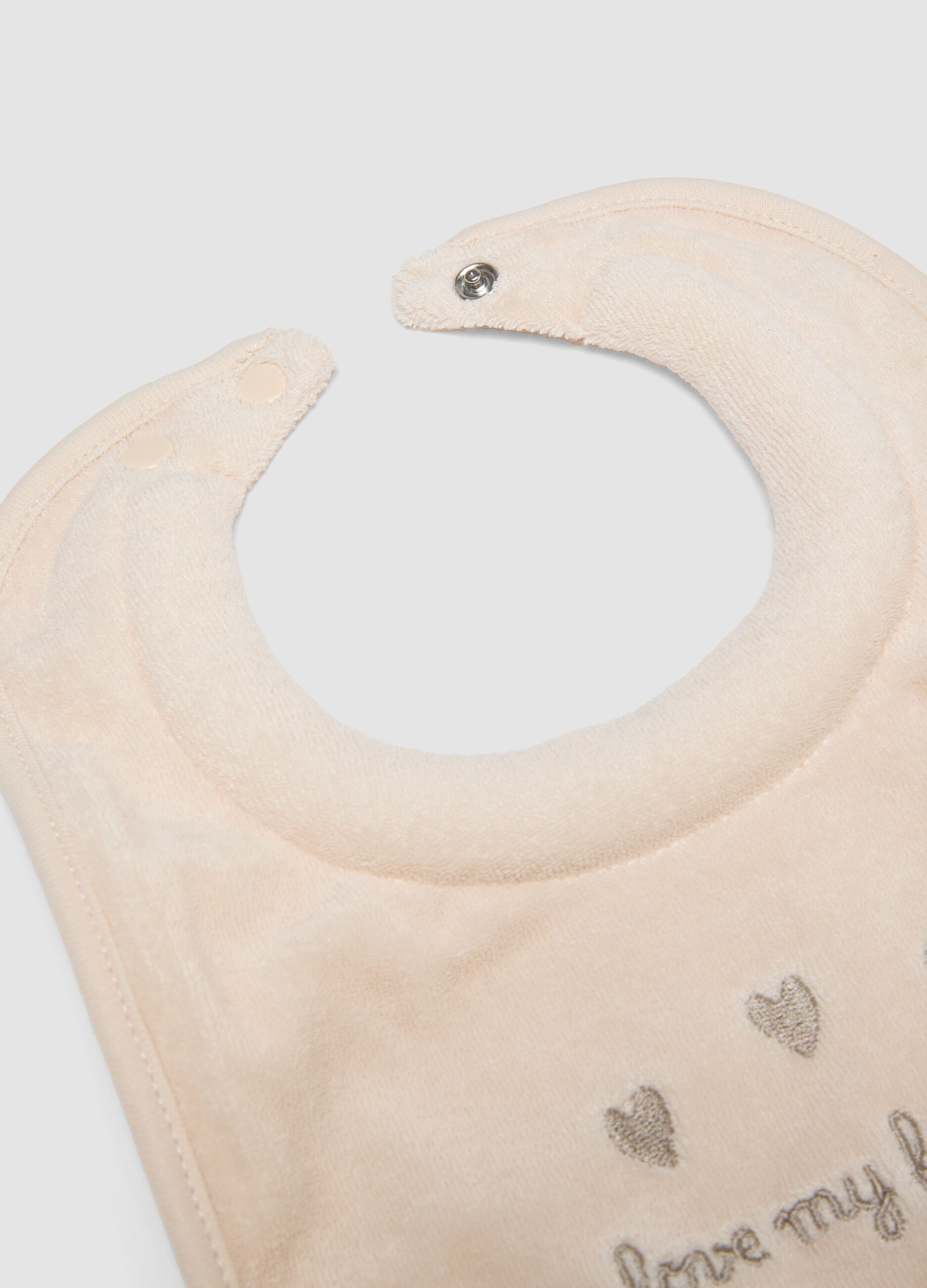 Two-pack of beige and white organic cotton-blend bibs with embroidery