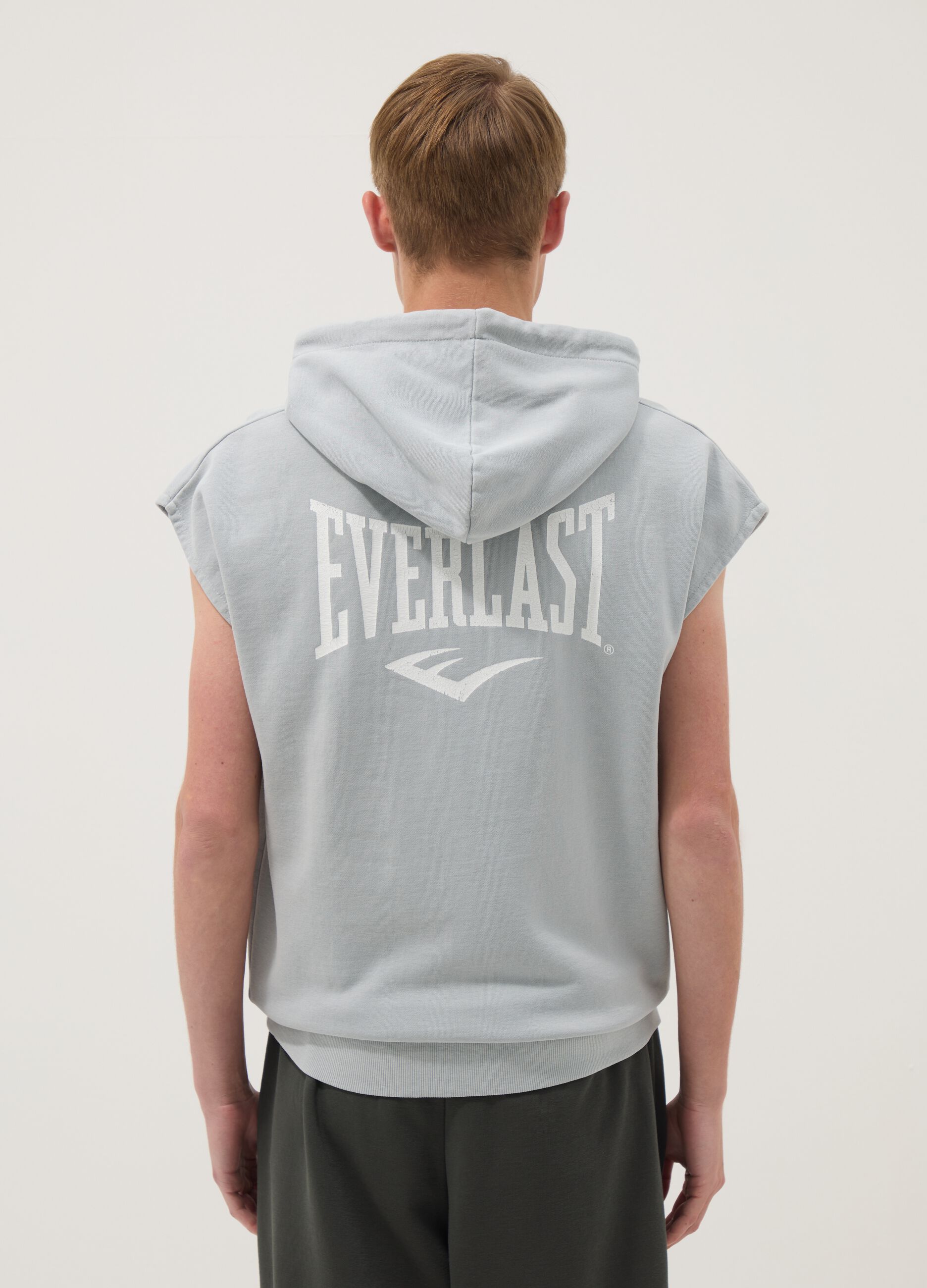 Grey cotton blend sleeveless hoodie regular fit