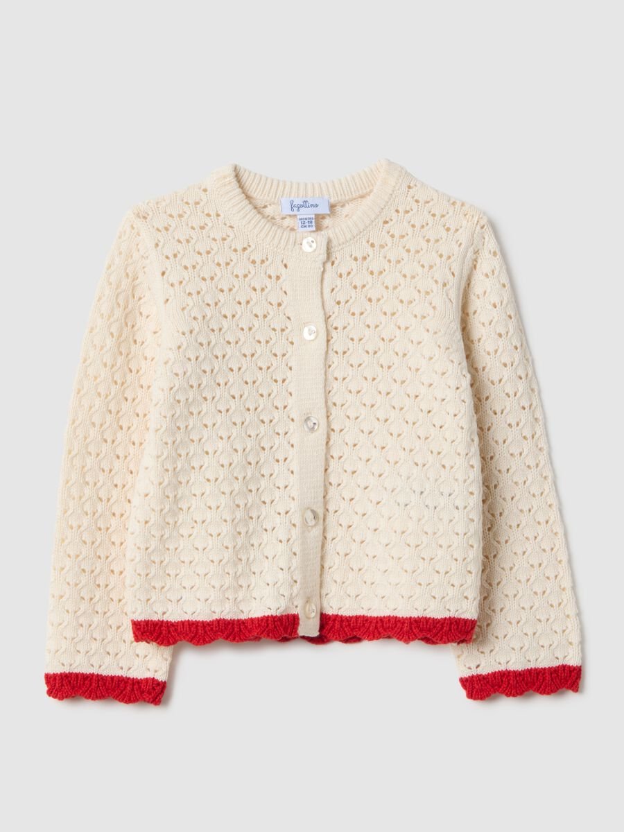 Beige pure cotton regular fit cardigan for girls_0