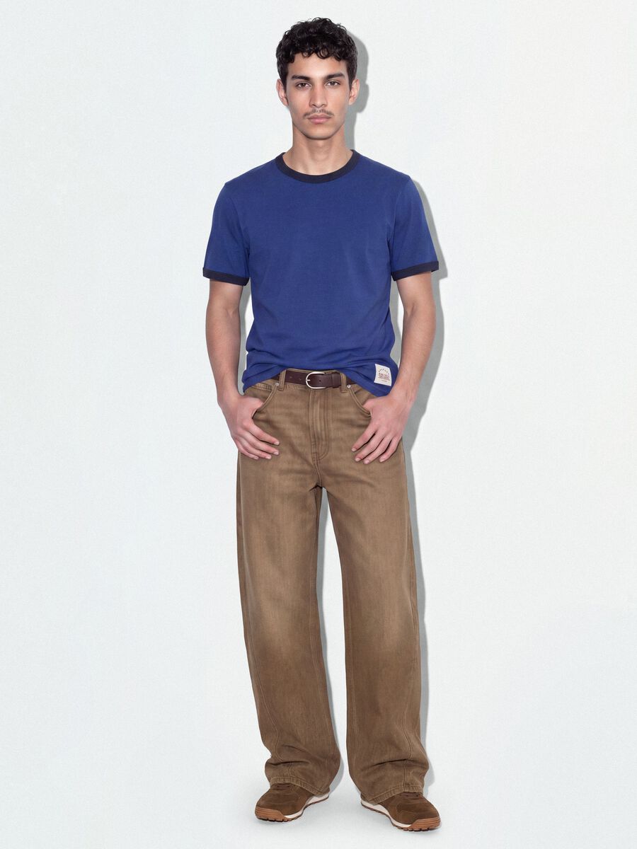 Blue fitted pure cotton T-shirt with contrast trims_1