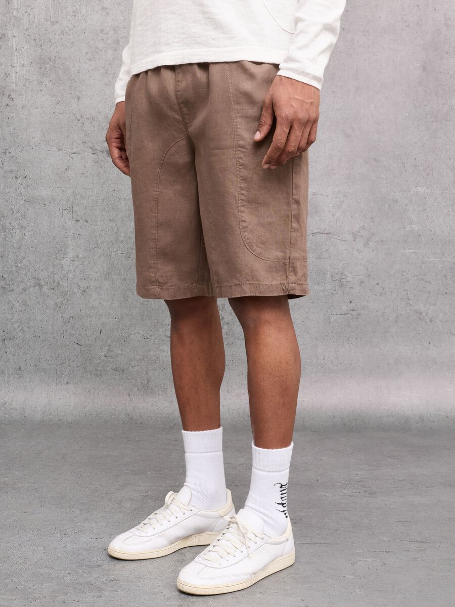 100% Linen Shorts in Mocha_1