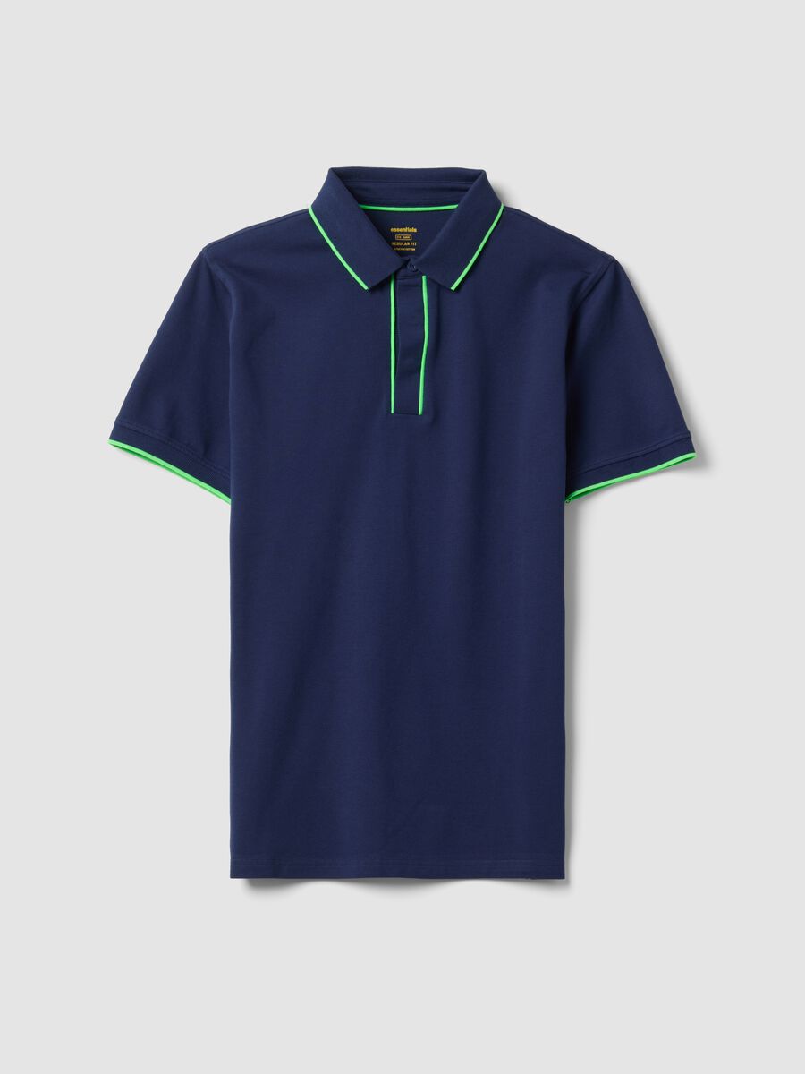 Blue short-sleeved polo in stretch cotton_0