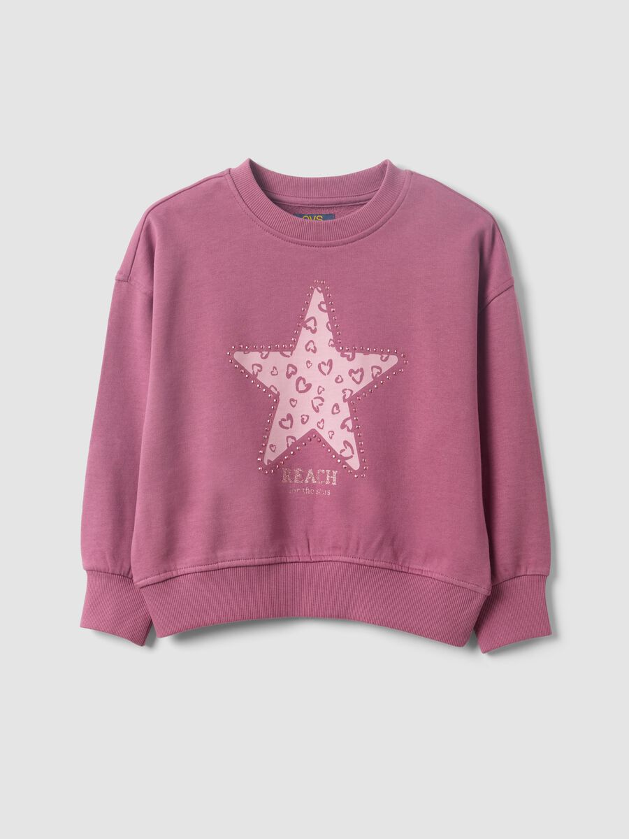 Purple pure cotton sweatshirt with star print, regular fit for girls_0