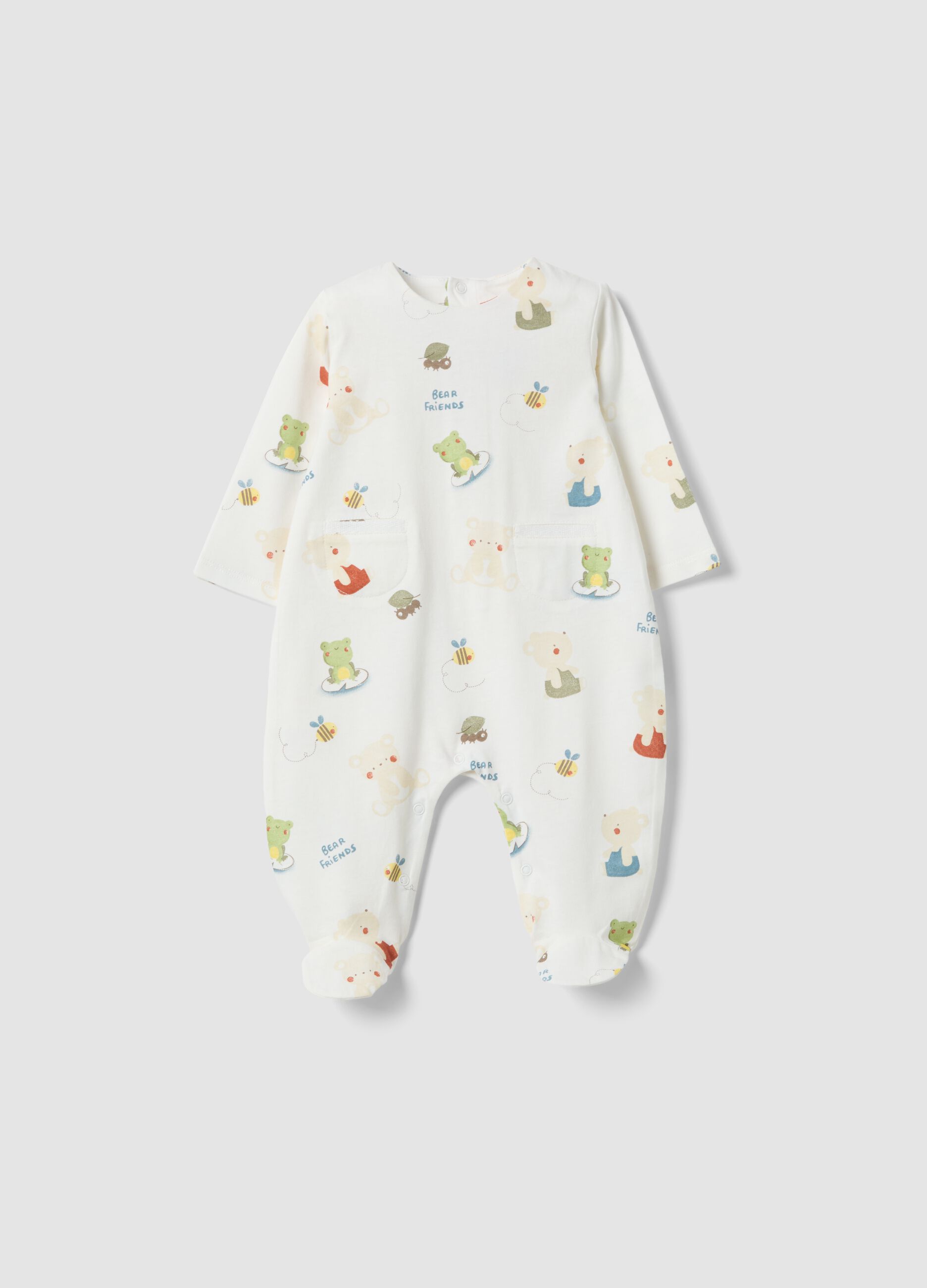 White newborn pure cotton sleepsuit with designs