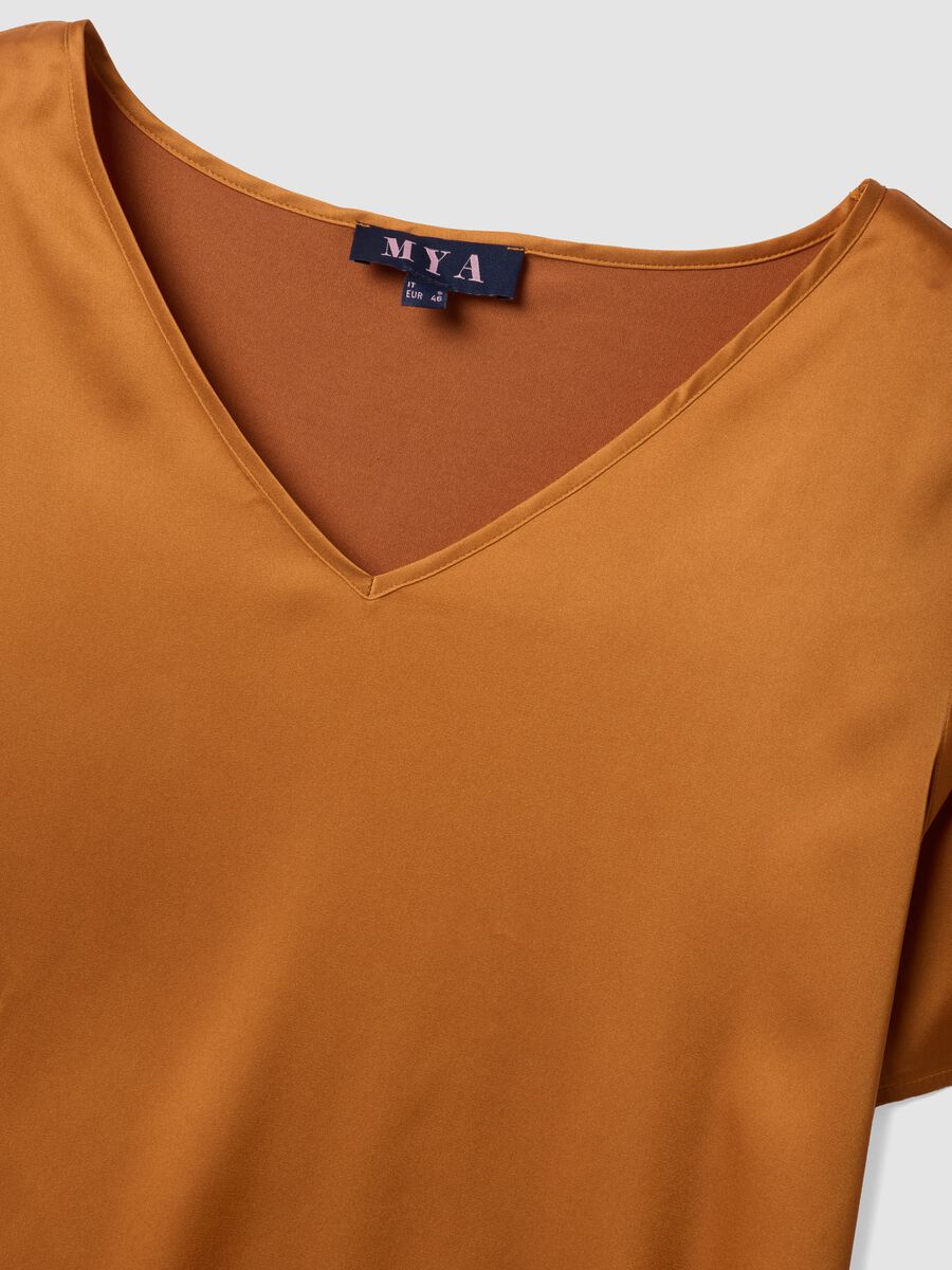 Brown satin V-neck stretch blouse, regular fit_6