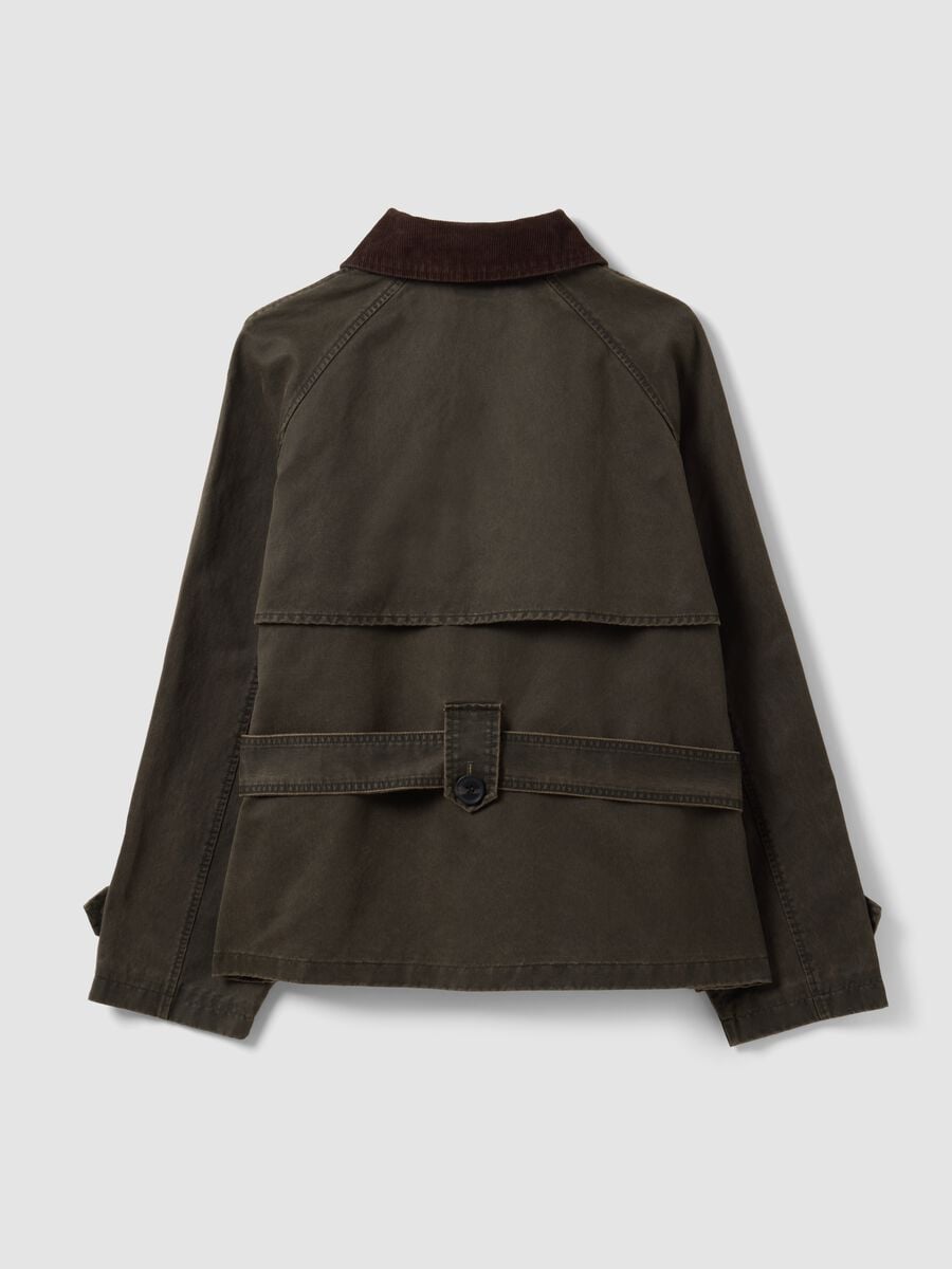 Gr&uuml;ner Trenchcoat aus Baumwollmischung mit Kontrastkragen, Regular Fit_2
