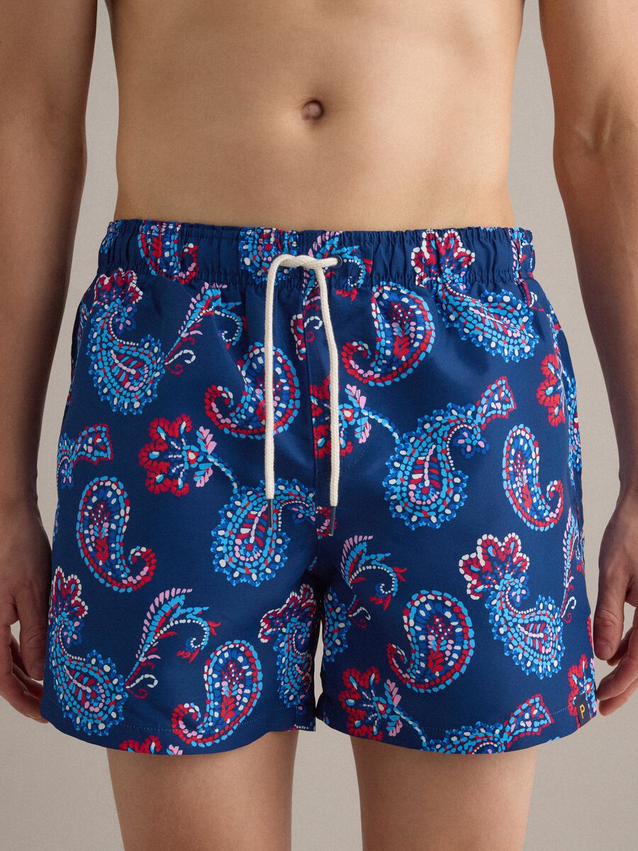 Blue paisley-print swim shorts_1