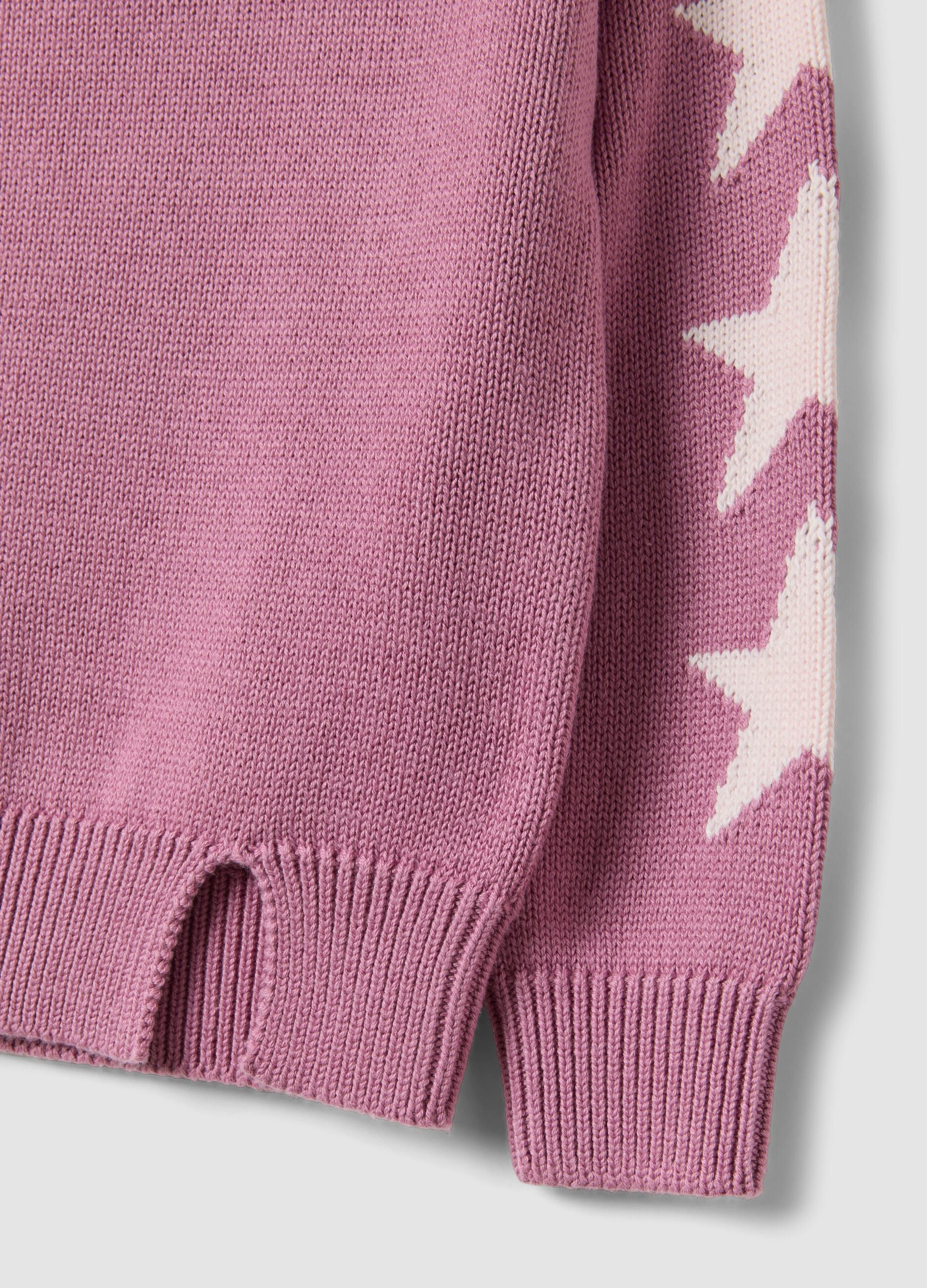 Rosa Pullover aus Baumwollmix mit Jacquard-Sternen f&uuml;r M&auml;dchen