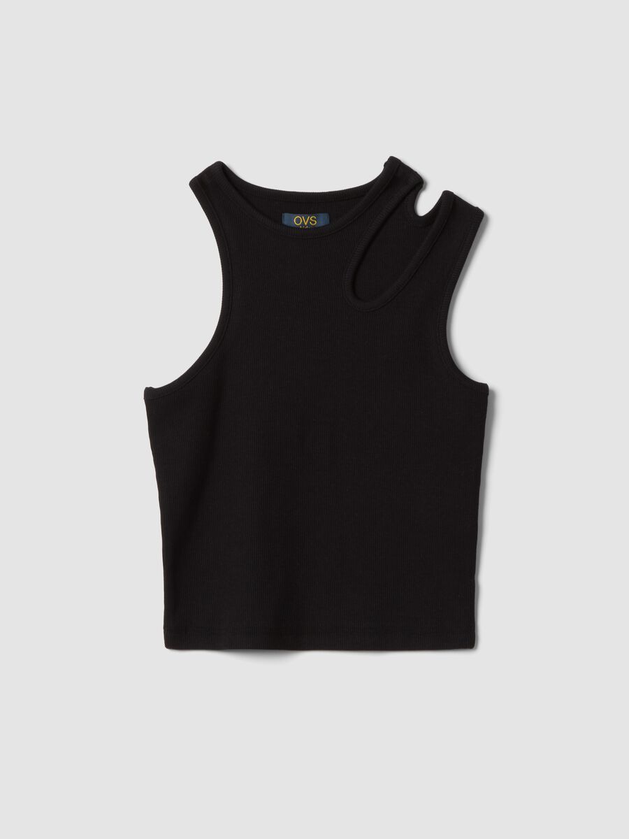 Camiseta de tirantes negra de algod&oacute;n org&aacute;nico con hombro asim&eacute;trico_3