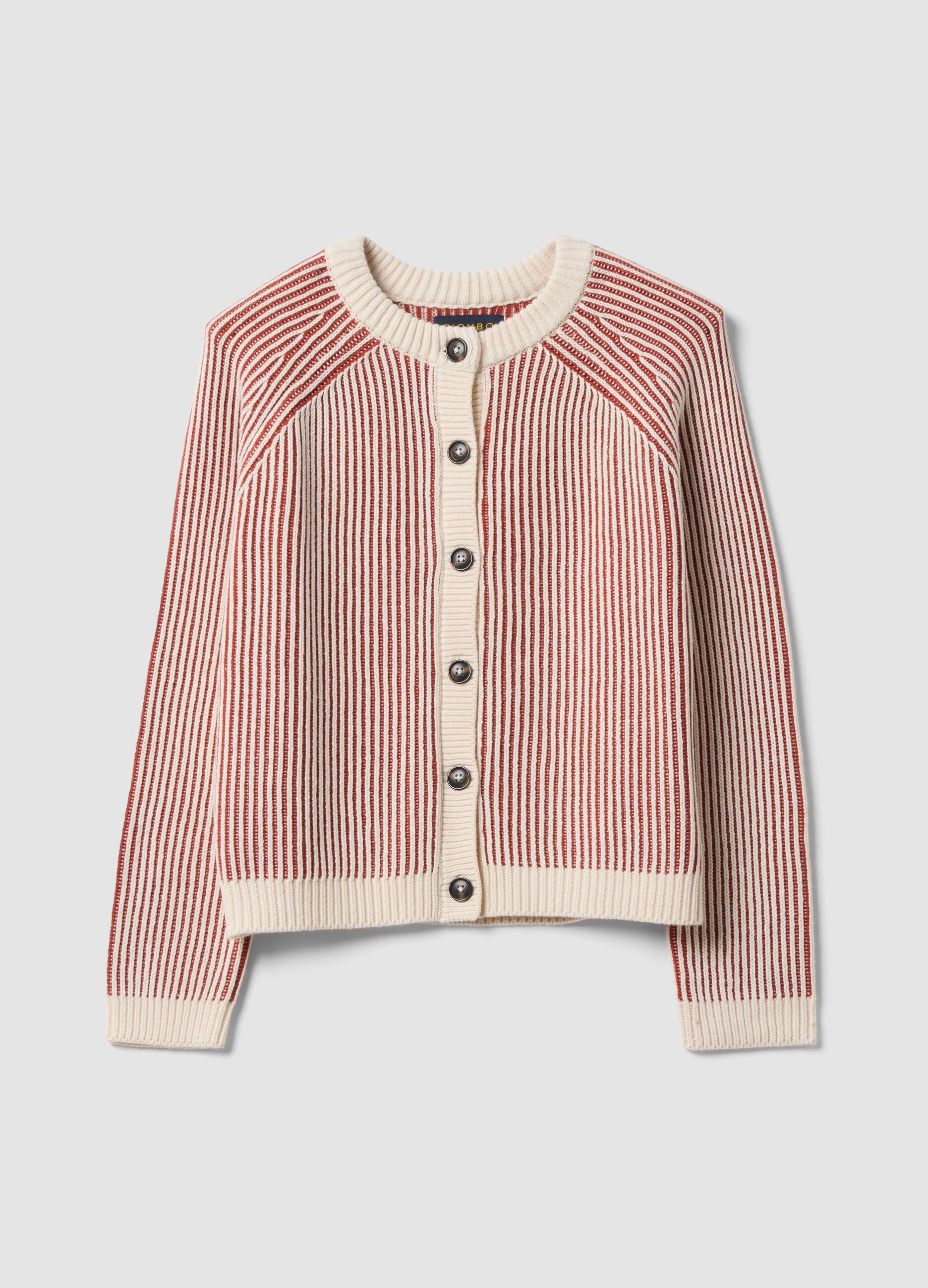 Cardigan bianco in puro cotone a coste con girocollo