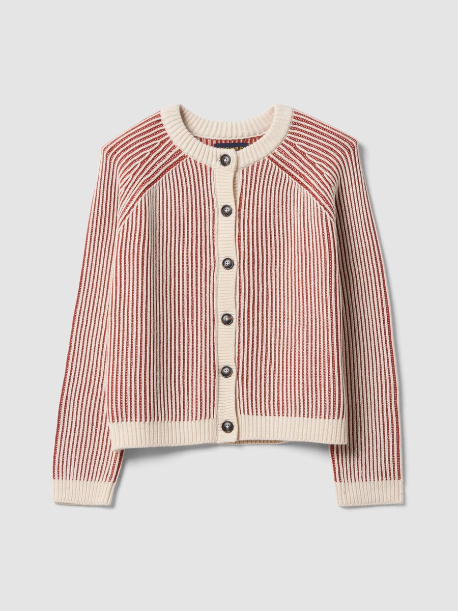 Cardigan bianco in puro cotone a coste con girocollo_4