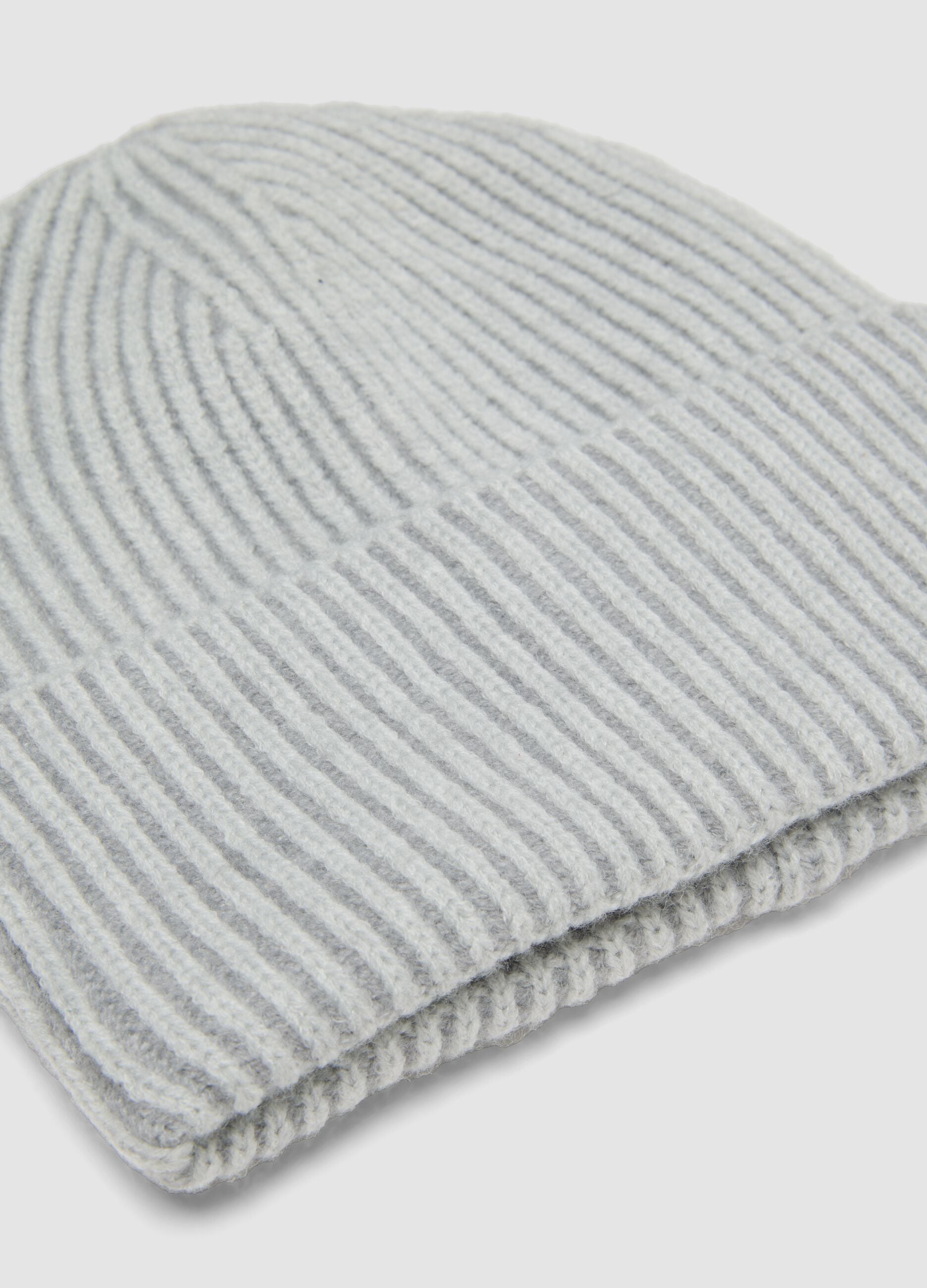 Light grey ribbed jersey knit beanie