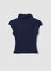 Blue fitted high-neck T-shirt in modal and stretch cotton_4