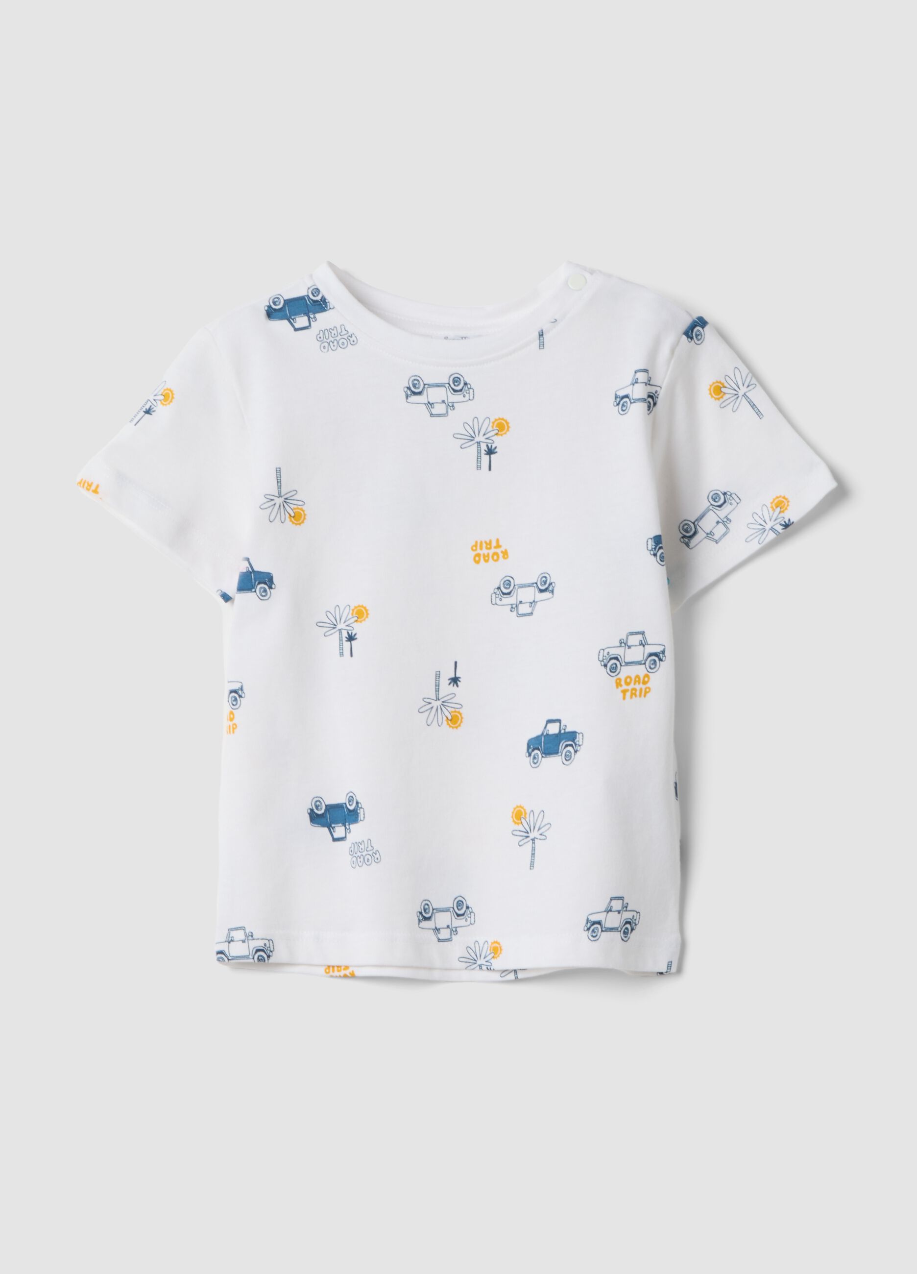 White organic cotton boys&rsquo; T-shirt with car print
