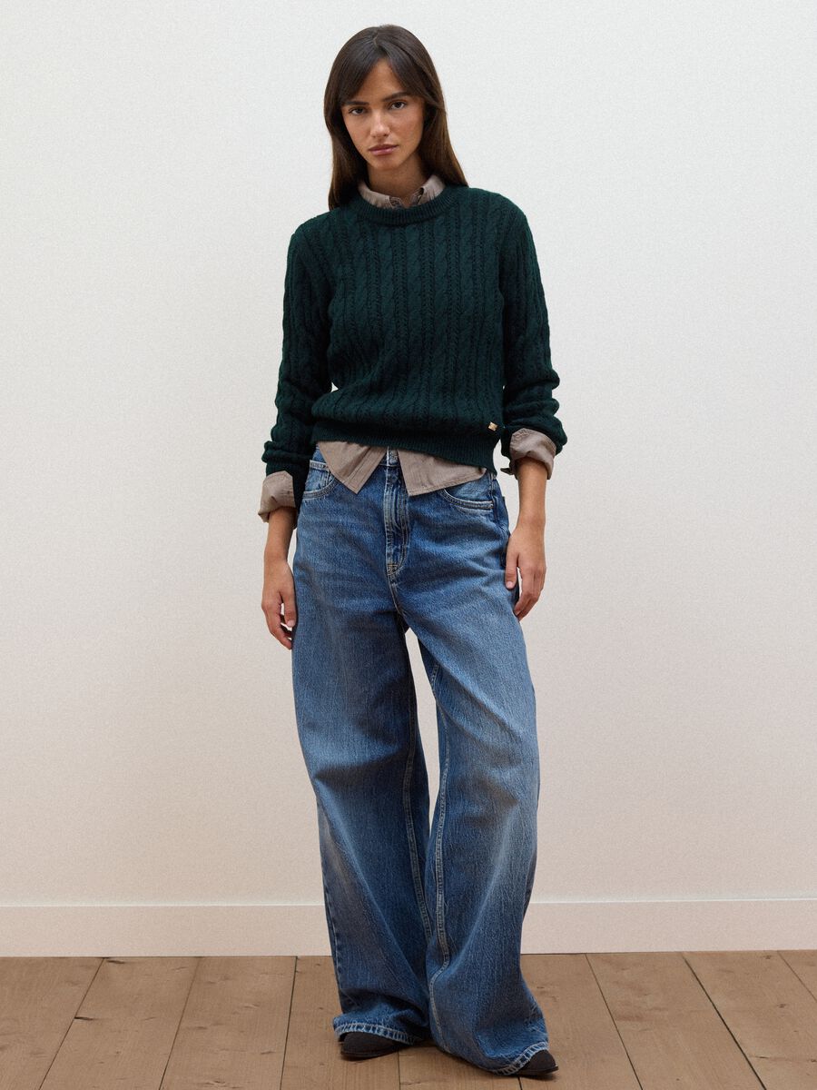 Green crew-neck cable-knit wool-blend jumper, regular fit_2