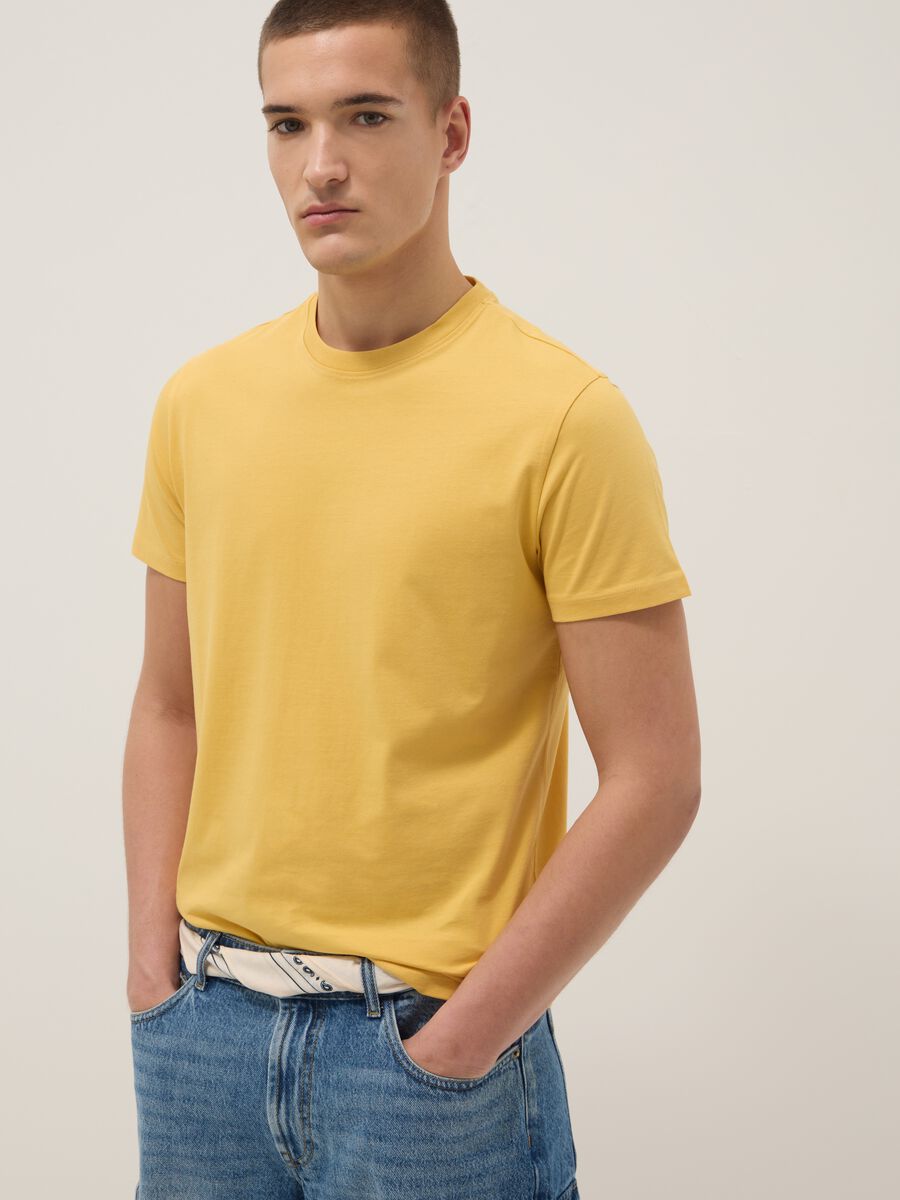 Yellow pure cotton short-sleeve T-shirt_0