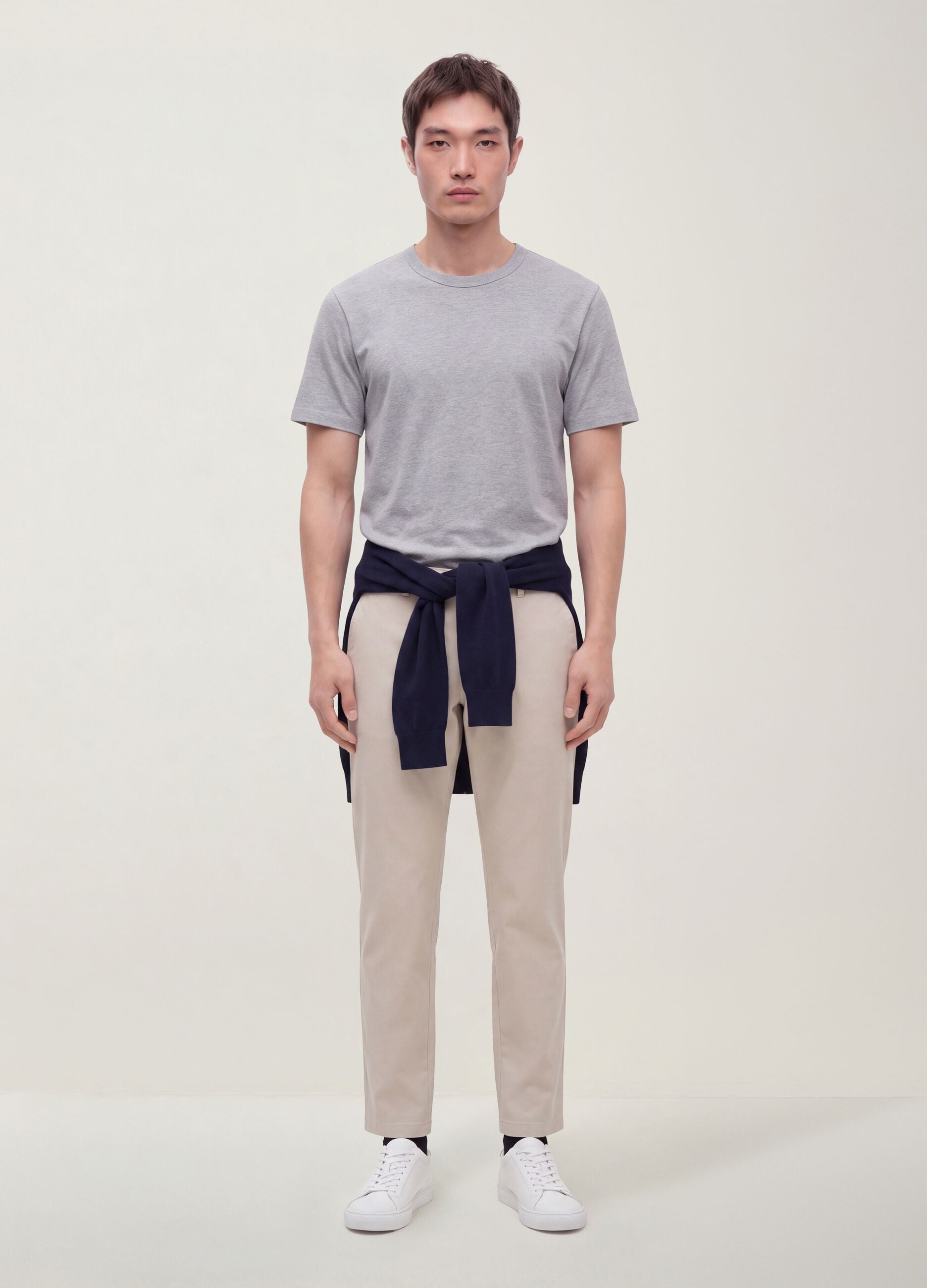 Grey pure cotton crew-neck T-shirt, relaxed fit