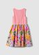 Pink stretch cotton dress with floral print skirt_1