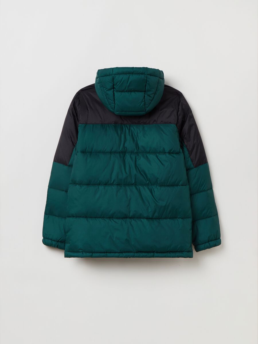Down jacket with hood and ripstop weave_1