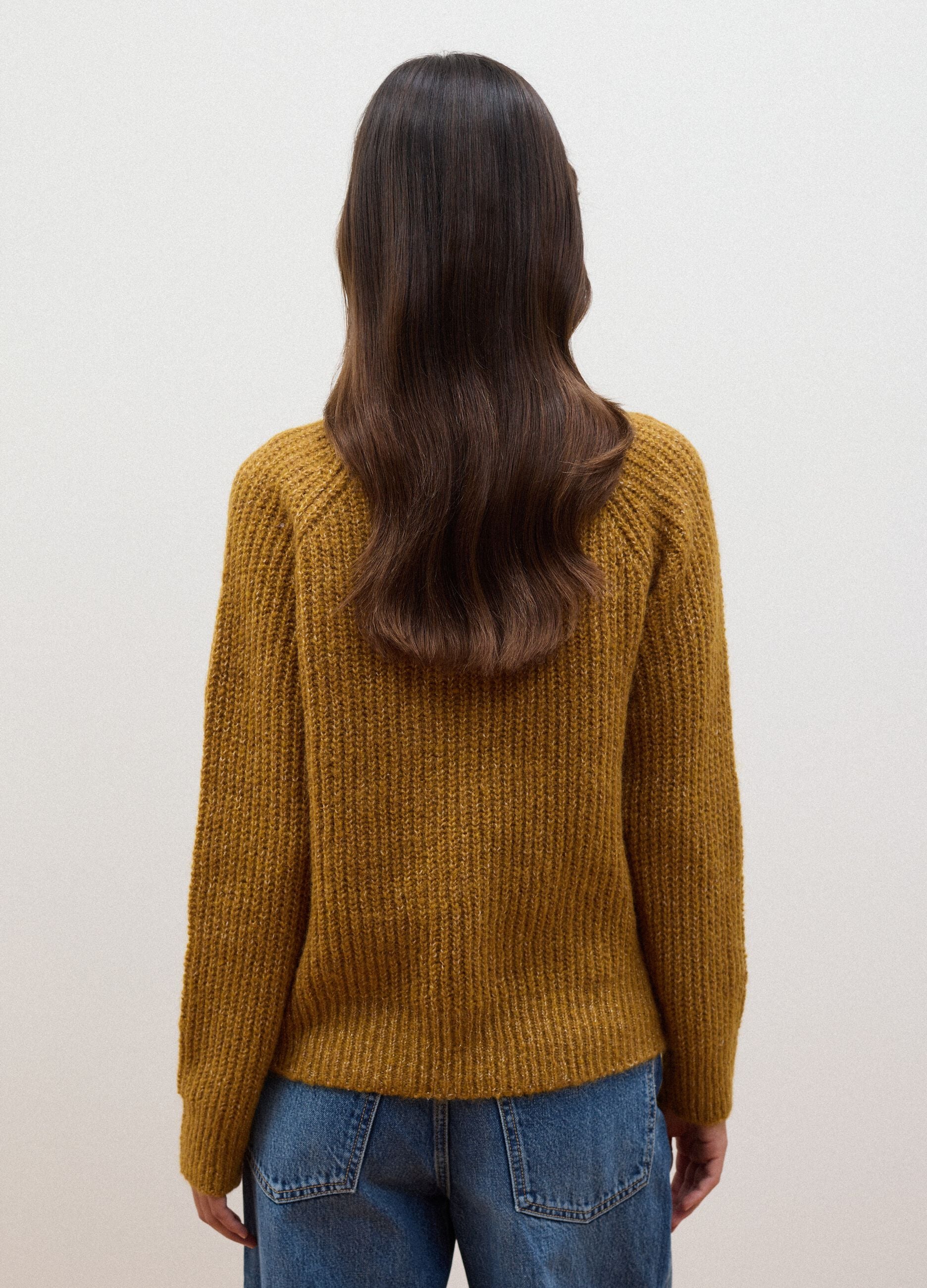 Gelber Rippstrickpullover aus elastischer Wolle, Regular Fit