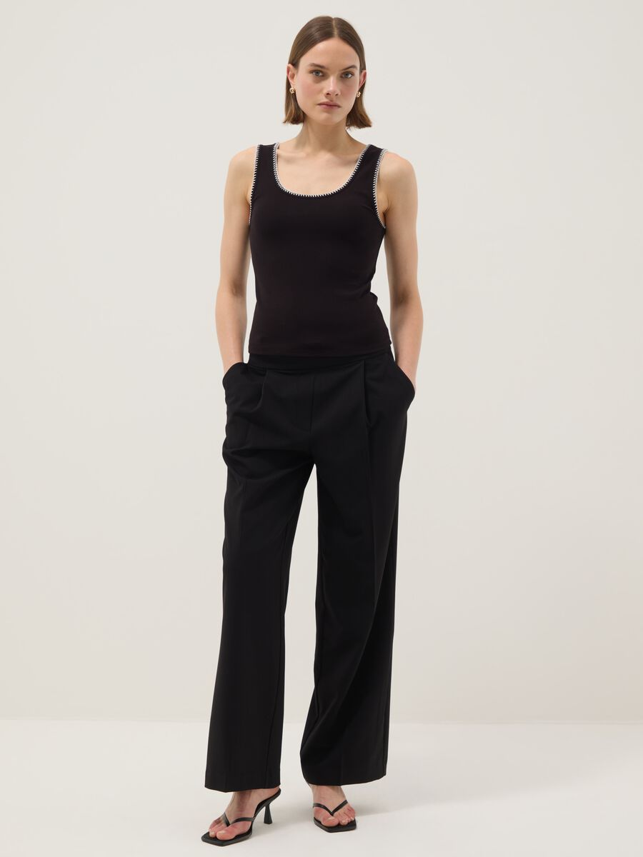 Black stretch cotton tank top with contrast trim, regular fit_1