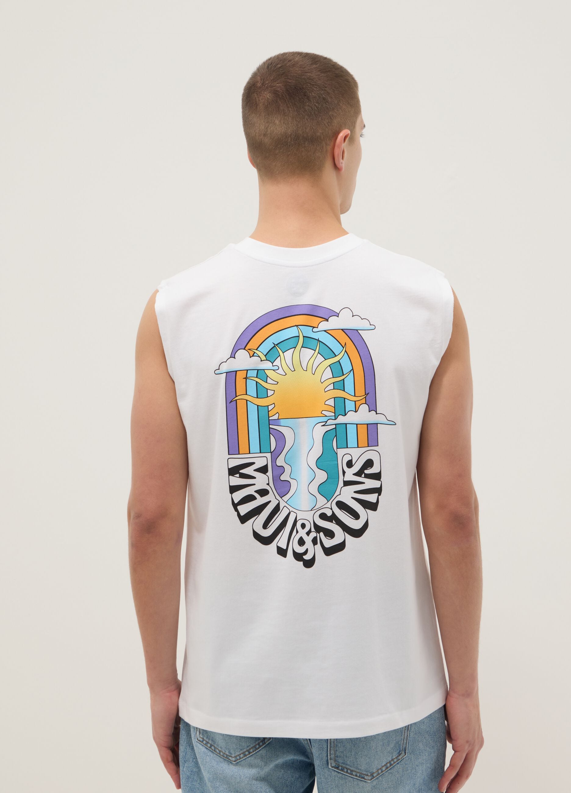 White pure cotton regular-fit vest with print