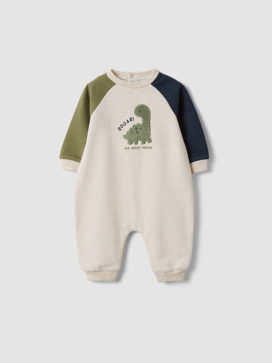 Beiger Baby-Strampler aus reiner Bio-Baumwolle mit Dinosaurier-Print_0