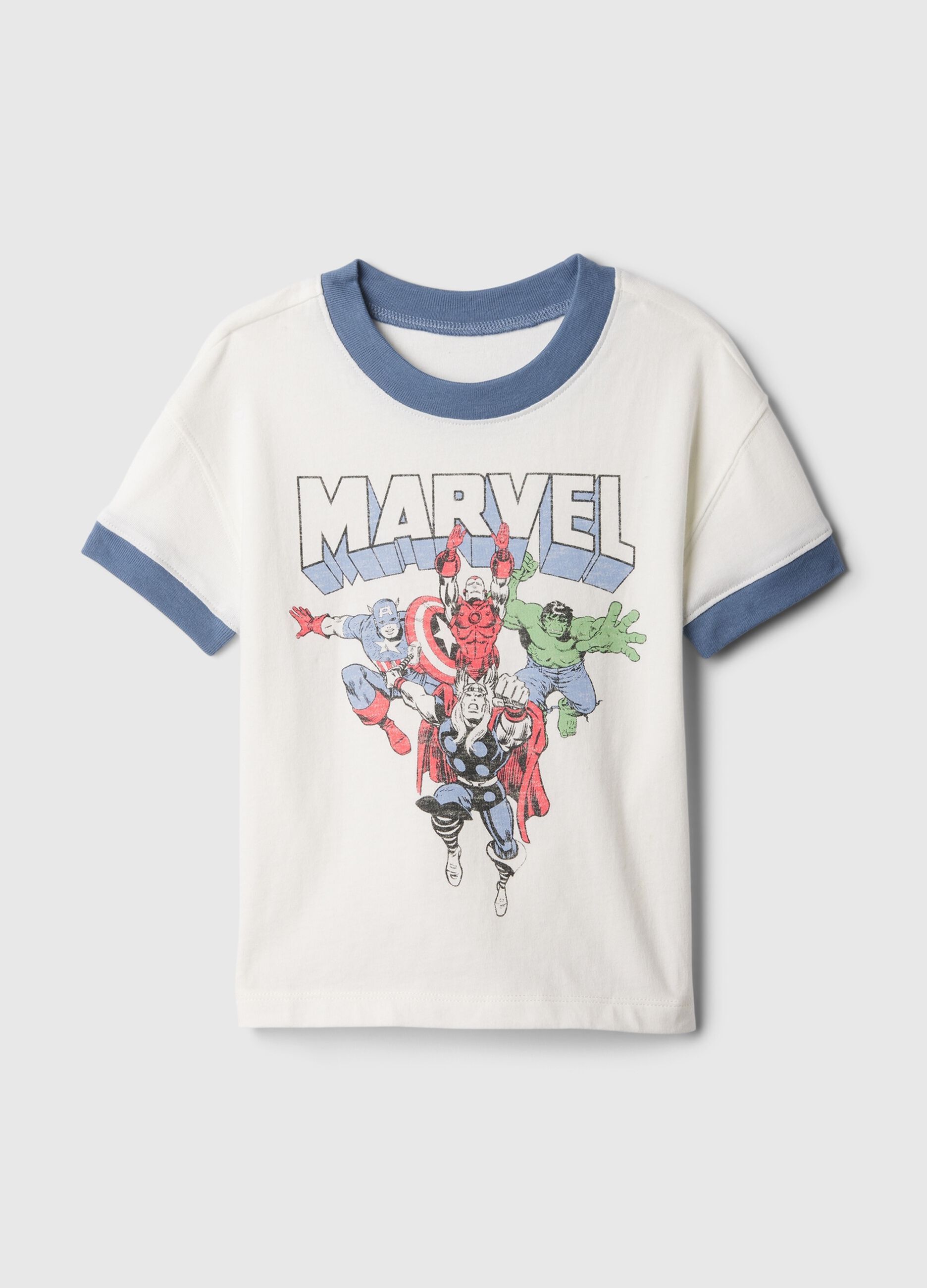 Camiseta con ribetes en contraste estampado Marvel