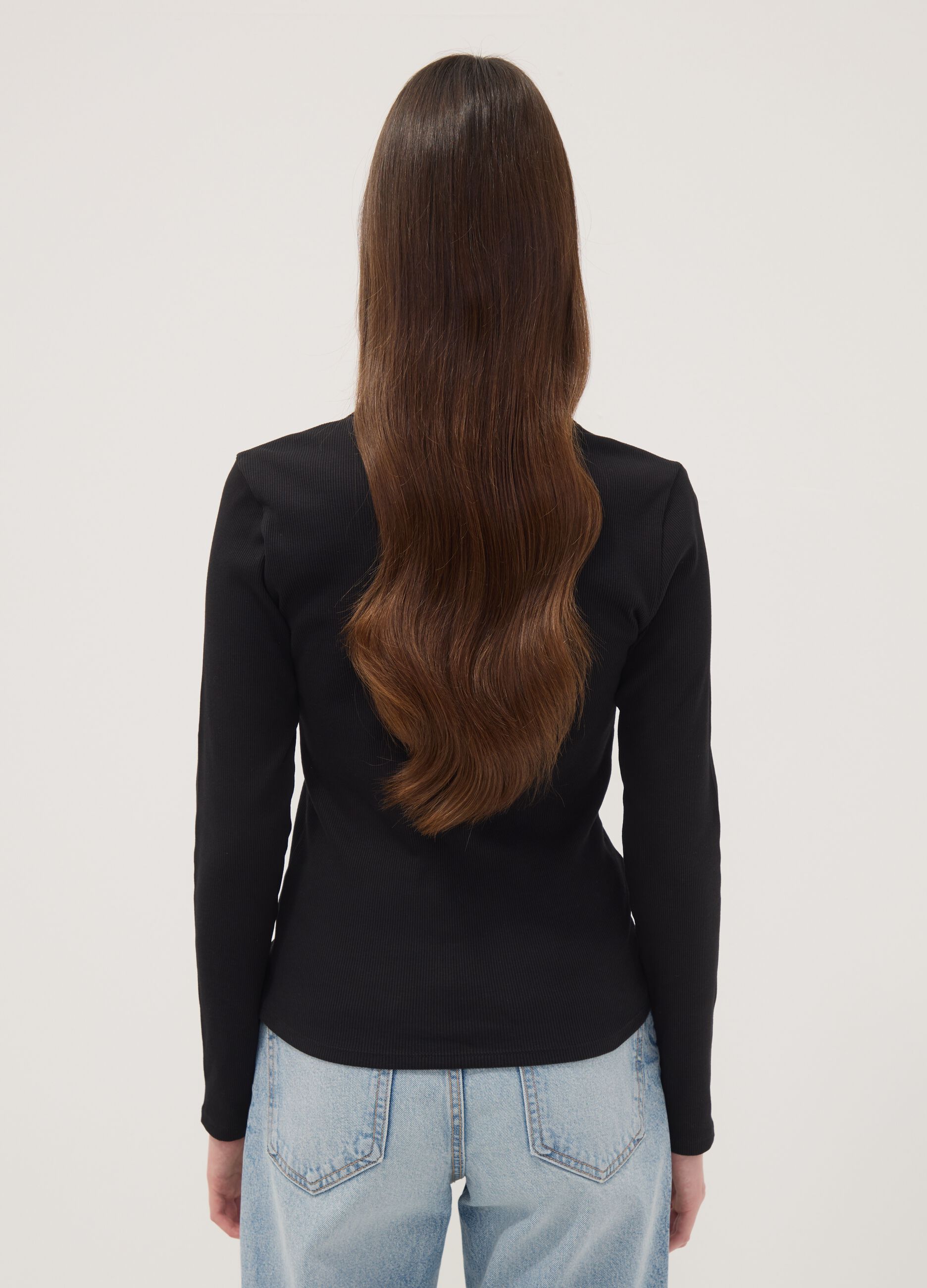Black long-sleeve pure cotton T-shirt
