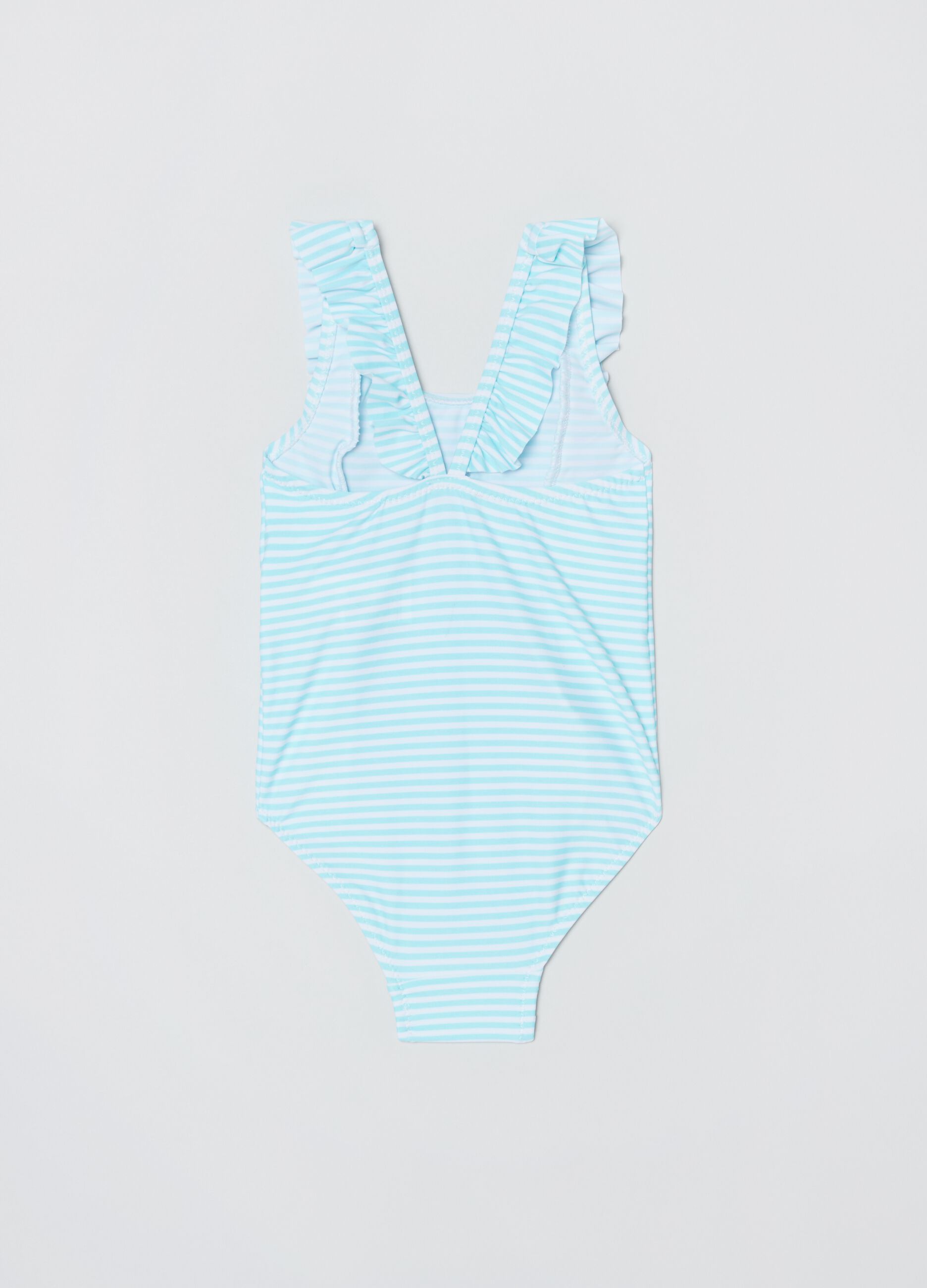 Striped one-piece swimsuit with frills