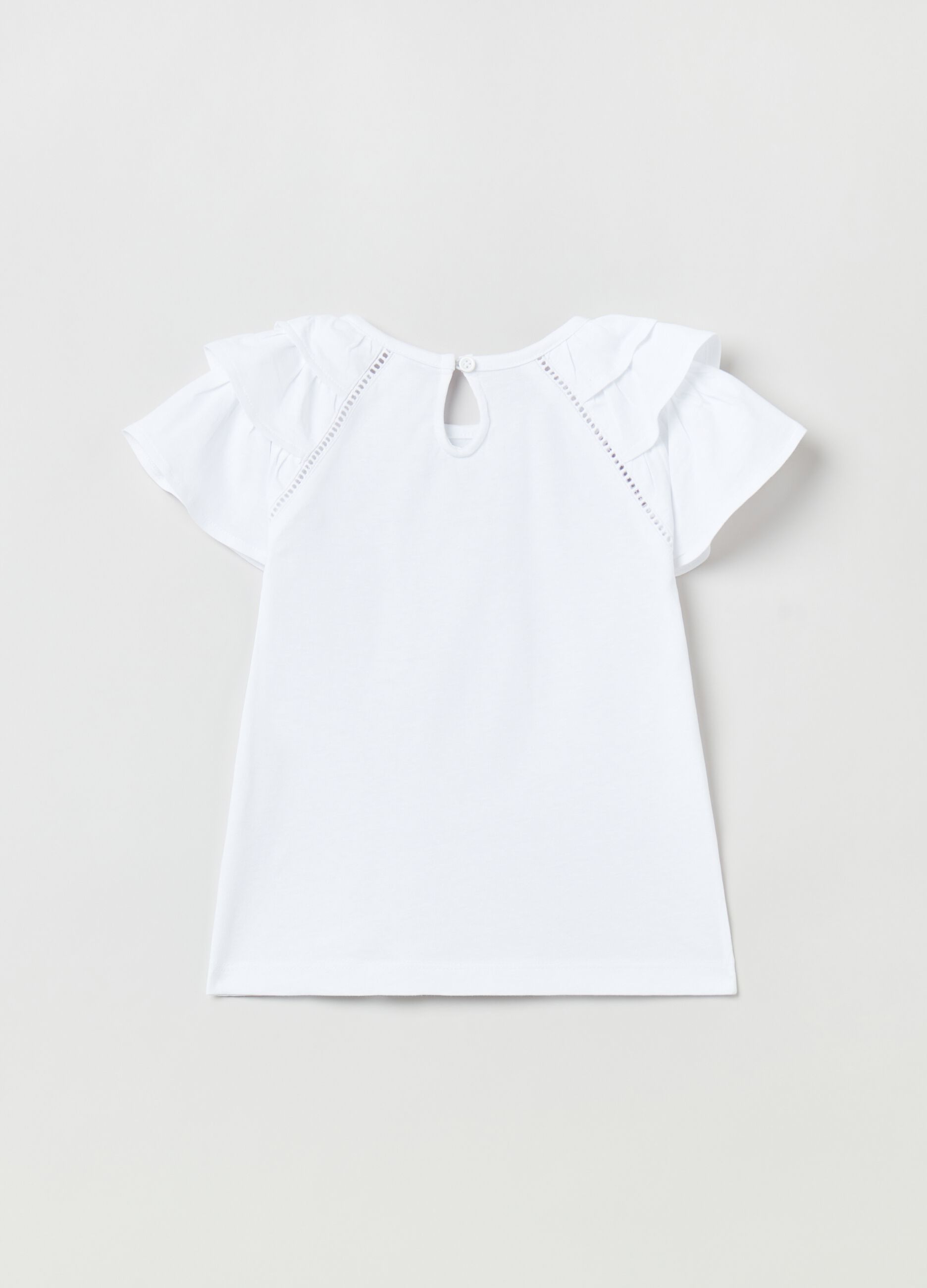 Cotton T-shirt with openwork inserts