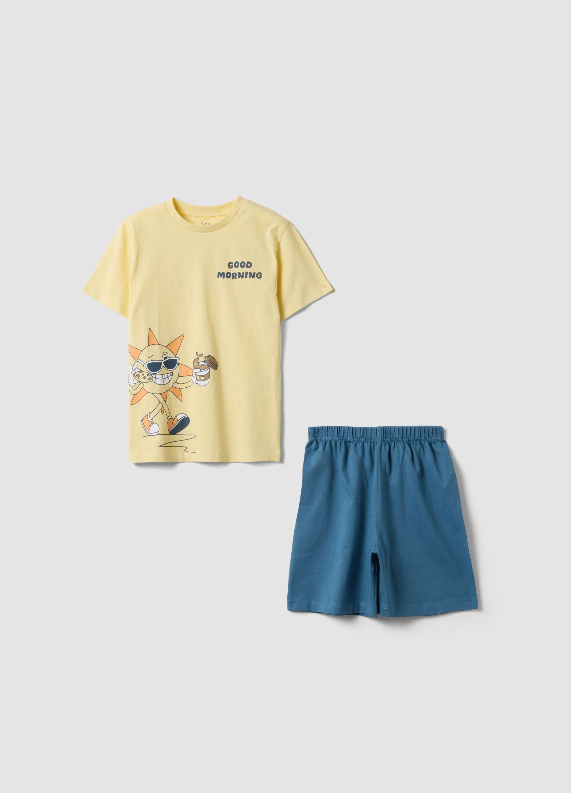 Yellow short pyjamas in pure organic cotton for kids, regular fit