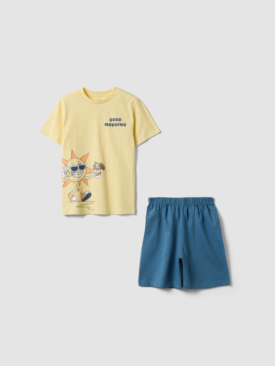 Gelber kurzer Pyjama aus reiner Bio-Baumwolle f&uuml;r Kinder, Regular Fit_0